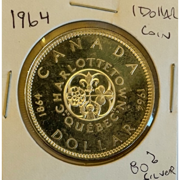 1964 CHARLOTTETOWN QUEBEC $1 80% SILVER COIN