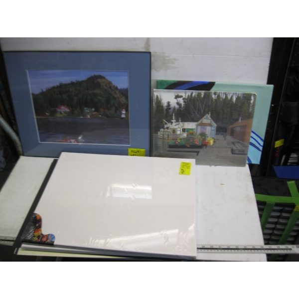 3 PICTURES & NEW PAINTING CANVASSES, ETC.