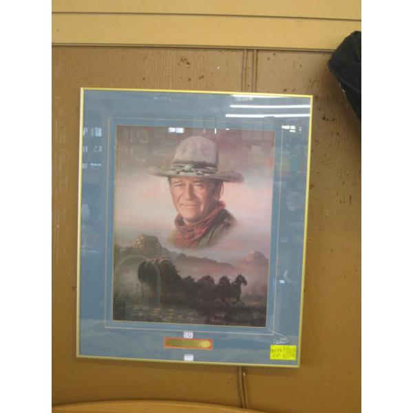 FRAMED PRINT W/PLAQUE OF JOHN WAYNE