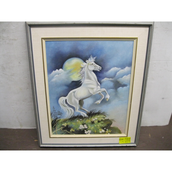 FRAMED ORIGINAL PAINTING OF WHITE HORSE BY TRUDY KNOX