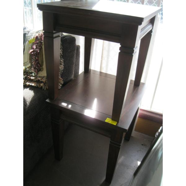PAIR OF WOODEN END TABLES