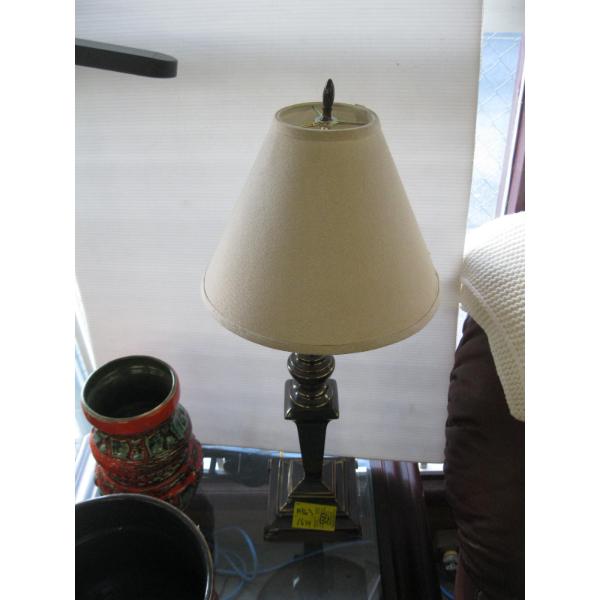 PAIR OF BRASS BASED TABLE LAMPS
