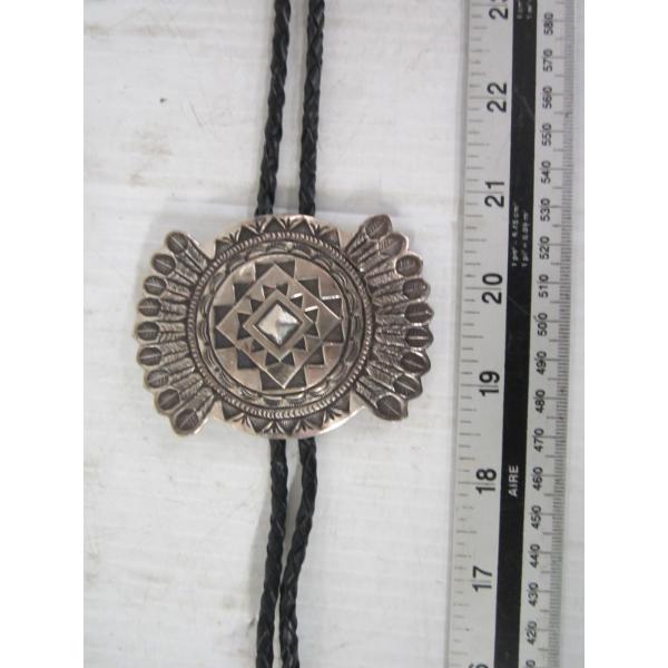 STAMPED STERLING SILVER NAVAJO BOLO TIE, SIGNED R.D. YAWAKIE, ZUNI TRIBE