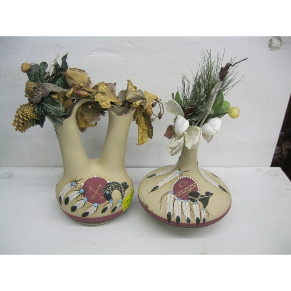 PAIR OF PAINTED POTTERY VASES