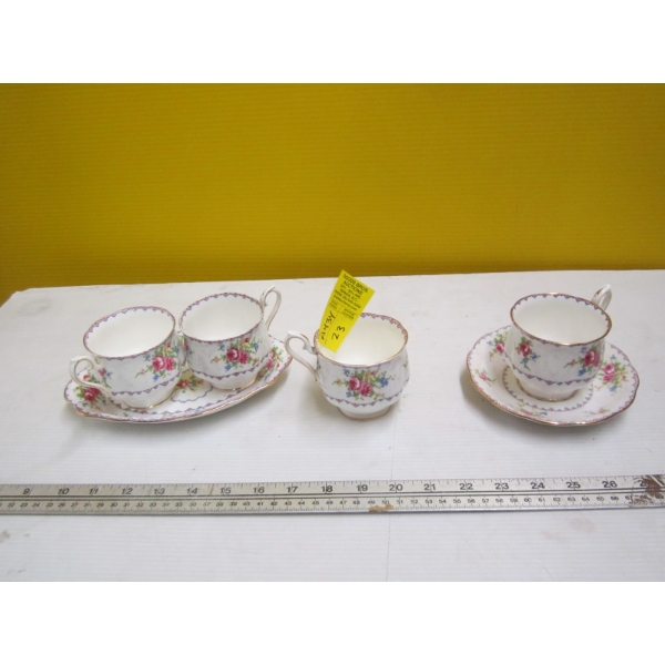 ROYAL ALBERT PETIT POINT CHINA - 4 CUPS, 1 SAUCER & 1 PLATE