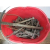 Image 1 : 2 BOXES & BUCKET OF MISC. - BANDING, BOLTS, ETC.