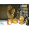 Image 1 : CARVED WOODEN FIGURINES, LIDDED DISH, ETC.