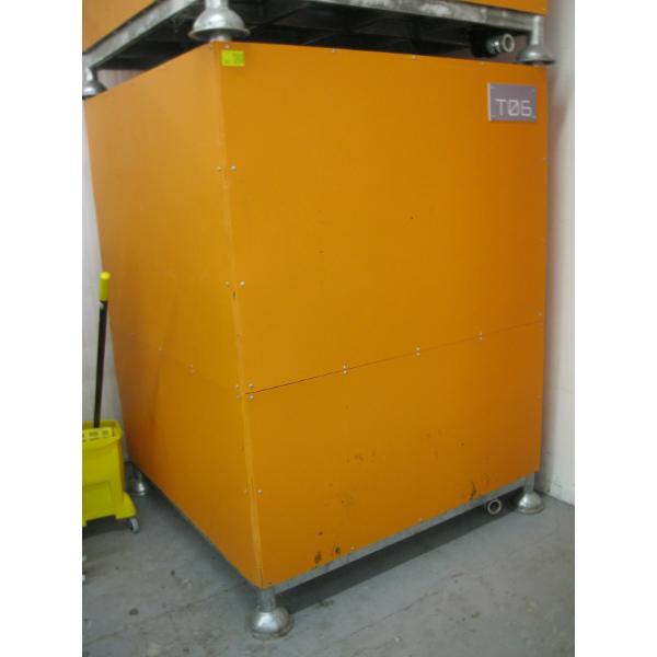 APPROX. 55"X55" METAL LINED PLASTIC SKIRTED FLUID STORAGE TANK W/LOWER DRAIN