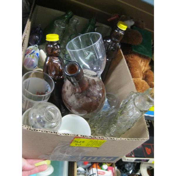 MISC. COLLECTABLE BOTTLES, GLASSES, DECANTER, ETC.