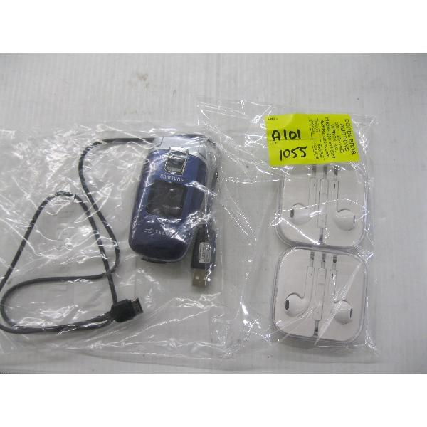 2 SETS OF EARBUDS & A SAMSUNG FLIP TELEPHONE