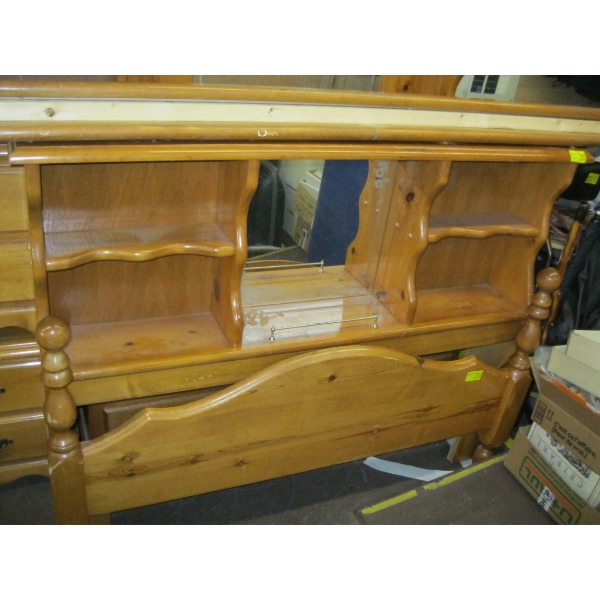 PINE MIRRORED DRESSER W/QUEEN SIZE BEDFRAME & 2 NIGHTSTANDS