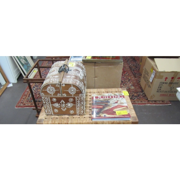 INLAID TEAK KEEPSAKE BOX FROM THAILAND & A QUILTING BOOK