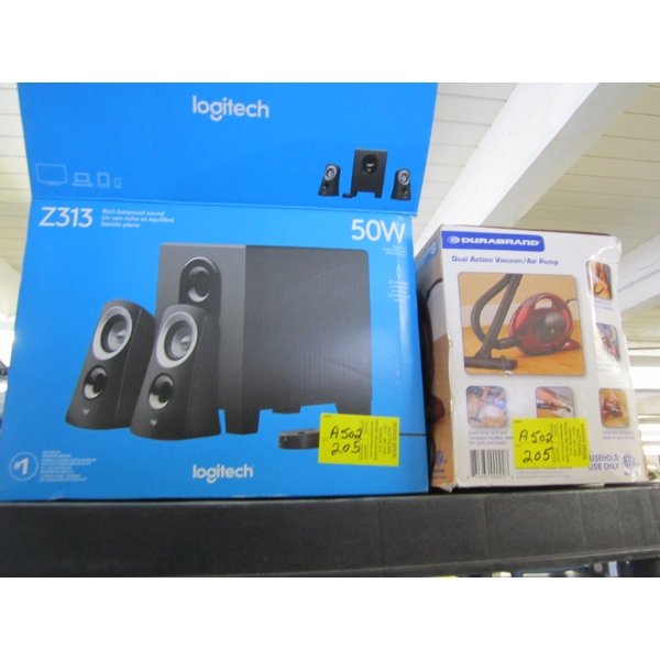 LOGITECH COMPUTER SPEAKER SET & DUAL ACTION VACUUM/AIR PUMP