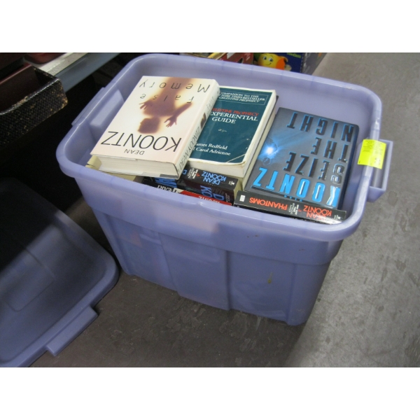 BIN OF ASST. HARD & SOFT COVER BOOKS