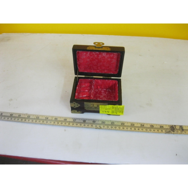 CHINESE WOOD & BRASS JEWELLERY BOX