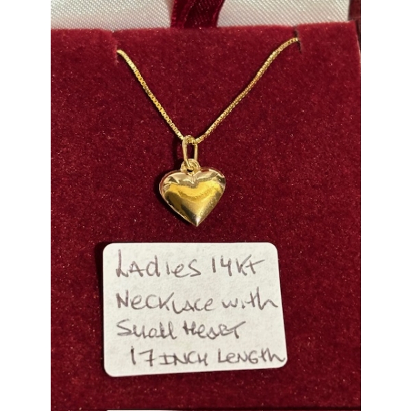 LADIES 14KT NECKLACE W/SM. HEART, 17"
