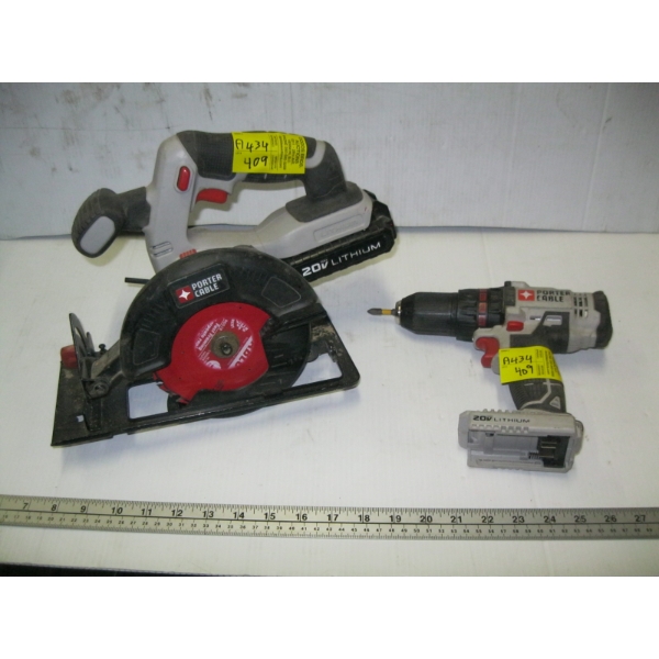 PORTERCABLE 20V CORDLESS CIRULAR SAW & DRILL W/1 BATTERY, NO CHARGER