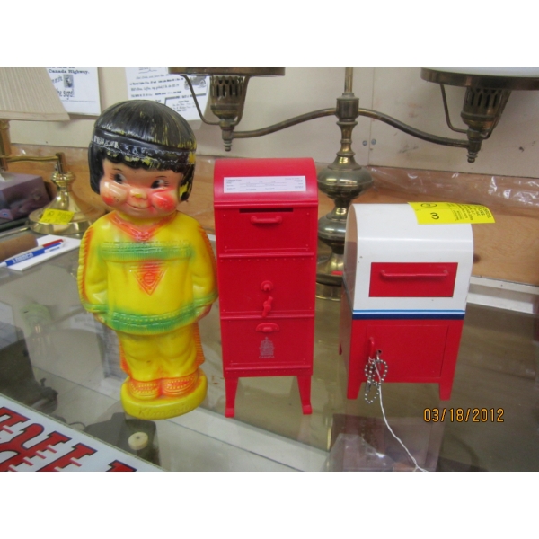 3 COIN BANKS - 2 CANADA POST & NATIVE GIRL