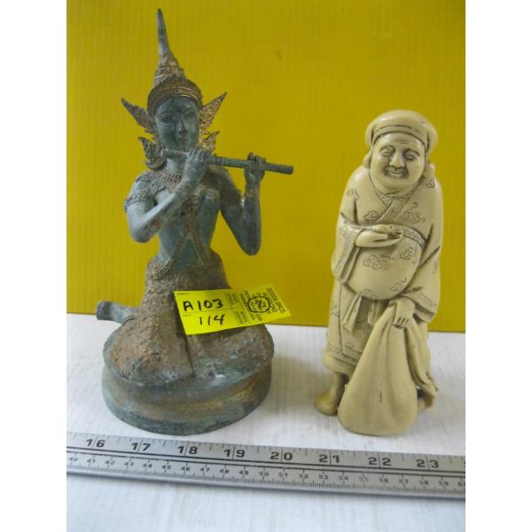 2 ASIAN FIGURINES - 1 BRONZE