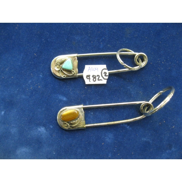 2 BLANKET PINS W/NAVAJO SILVER WORK