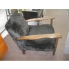 Image 2 : ANTIQUE WOOD FRAMED BLACK FAUX FUR UPHOLSTERED ARMCHAIR