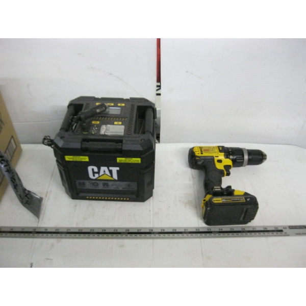 DEWALT DRILL W/BATTERY & CAT RADIO CHARGER
