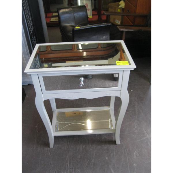 MIRRORED & WOOD SM. OCCASIONAL TABLE