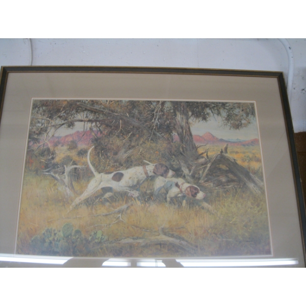 FRAMED PRINT OF 2 HUNTING HOUNDS