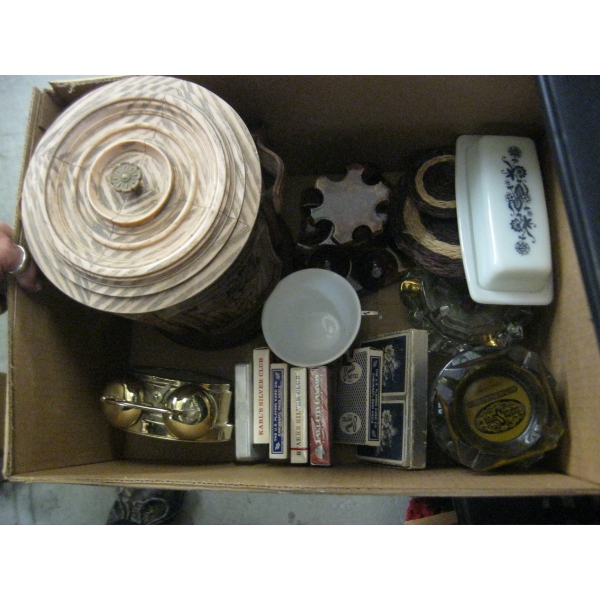 MISC. ICE BUCKET, PLAYING CARDS, CLOCK, ETC.