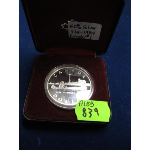 1984 TORONTO CASED $1 COIN, 50% SILVER