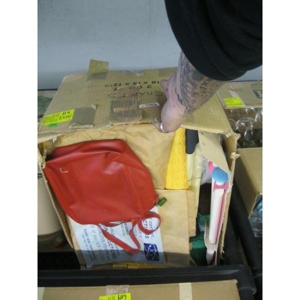BOX OF MISC. - WOOL, KNITTING NEEDLES, ART SUPPLIES, ETC.