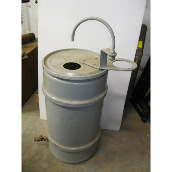 GRAY CAN W/SPIGOT & HOSES INSIDE