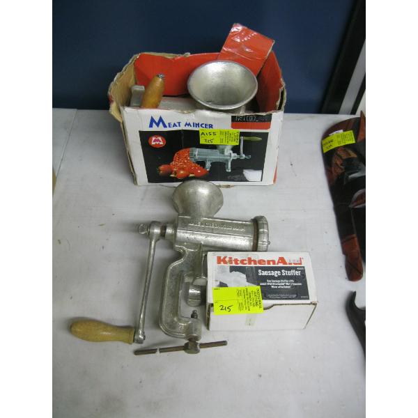 LG. & SM. MEAT GRINDERS & A SAUSAGE STUFFER