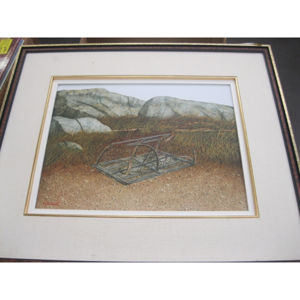 FRAMED PRINT OF A BUSTED CRAB TRAP