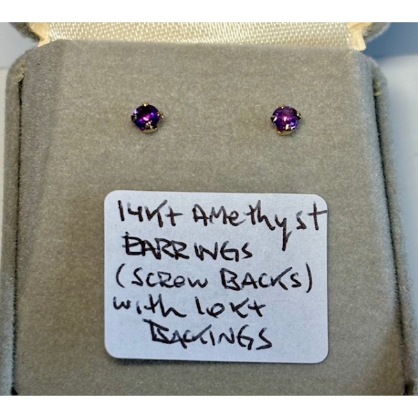 14KT GOLD AMETHYST EARRINGS, SCREW BACKS W/10KT BACKINGS
