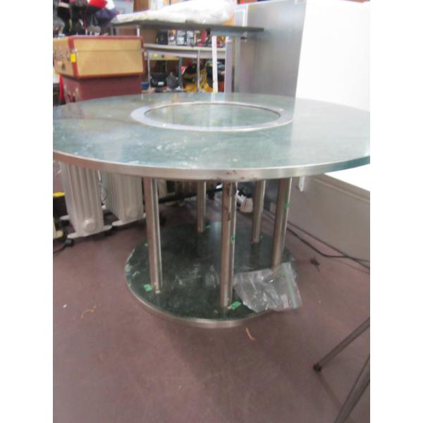 LG. ROUND BRUSHED STEEL & MARBLE TOP TABLE
