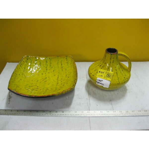 2 PIECES OF YELLOW WEST GERMAN MCM POTTERY