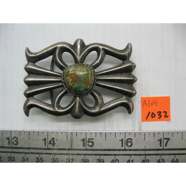 NAVAJO SILVER BELT BUCKLE W/TURQUOISE STONE