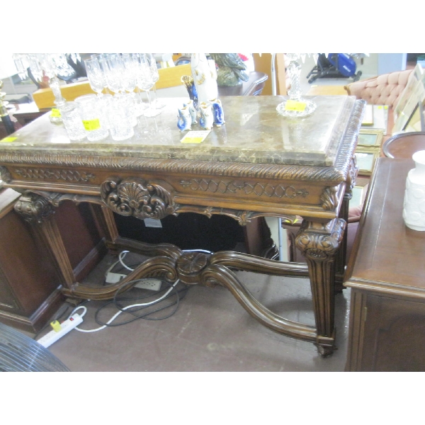 SERVING SIDEBOARD TABLE/HALL TABLE W/MARBLE LOOK TOP