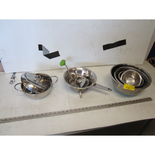 STAINLESS BOWLS & POTS, ETC.