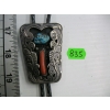 Image 1 : SILVER W/CORAL & TURQUOISE STONE BOLO TIE, STAMPED W/MAKER'S NAME