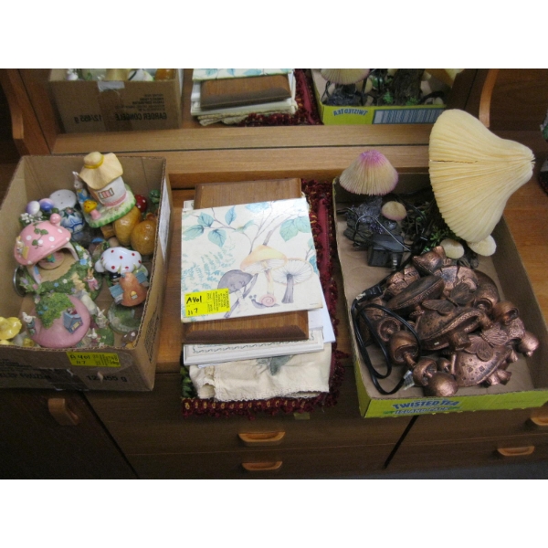 COLLECTABLE MUSHROOM FIGURINES, PICTURES, ETC.