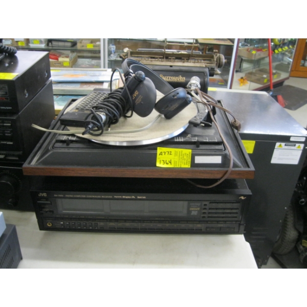 MISC. HEADPHONES, MICROPHONE, TURNTABLE & JVC RECEIVER
