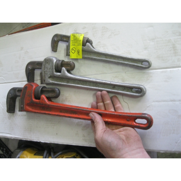 3 PIPE WRENCHES - 2 ALUMINUM & 1 STEEL