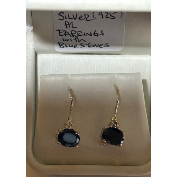 SILVER .925 PAIR OF EARRINGS W/BLUE STONES