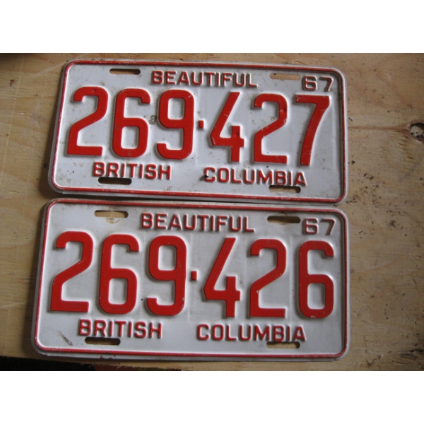 PAIR OF BC LICENCE PLATES - 1967