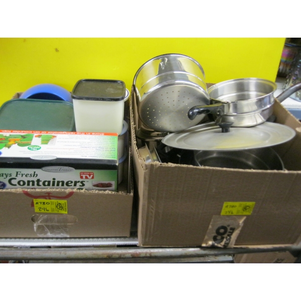 STAINLESS STEEL POTS/PANS, PLASTIC CONTAINERS, ETC.