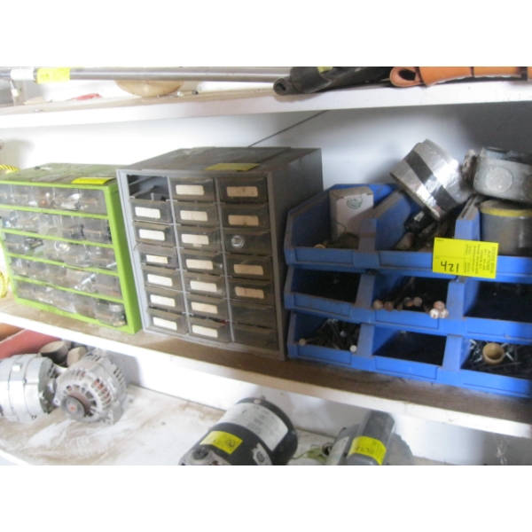 MULTI DRAWER PARTS BINS W/MISC. CONTENTS