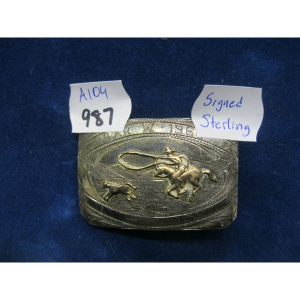 SIGNED STERLING NAVAJO BELT BUCKLE