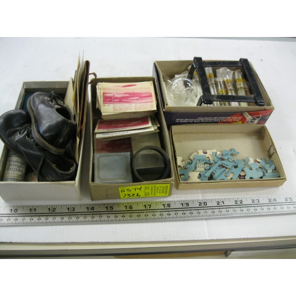 MISC. COLLECTOR CARDS, BABY SHOES, CHEMISTRY SET, ETC.